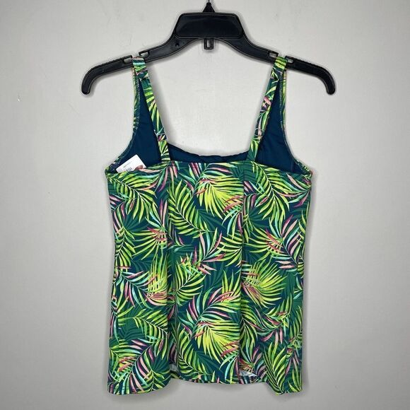 LANDS END Tankini Top Womens 8 Square Neck NEW Baltic Teal Multi Palm Underwire - Picture 3 of 8